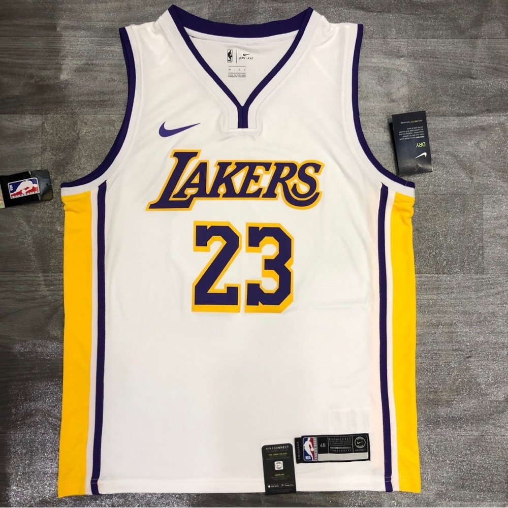Nike White and Gold Lakers Jersey